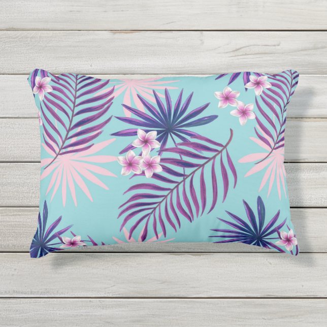 Cojín De Exterior Hojas tropicales y flores 2 (Anverso)
