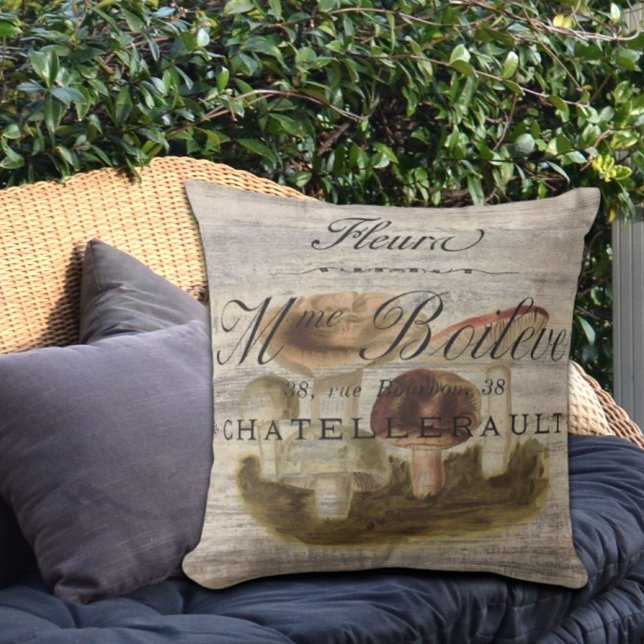 Cojín De Exterior hongos rústicos rústicos de cuentos de hadas de fr (french country rustic fairytale woodland mushroom outdoor pillow)