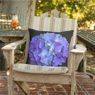 Cojín De Exterior Hortensia púrpura y turquesa, flores azules púrpur