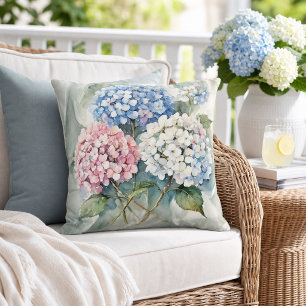 Cojín De Exterior Hortensias Floral Rosa Azul Blanco Botánico