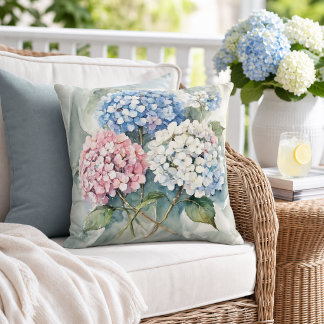 Cojín De Exterior Hortensias Floral Rosa Azul Blanco Botánico
