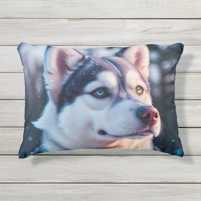 Cojín De Exterior Husky Dog Stares en Invierno (Anverso)