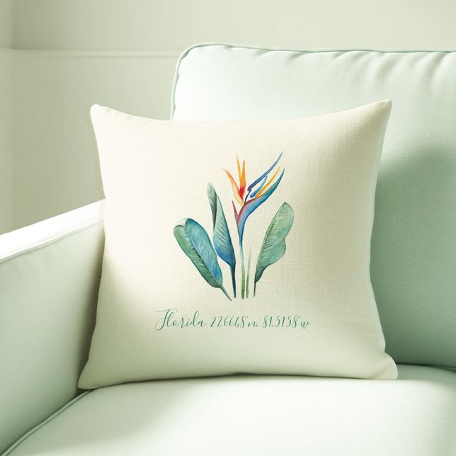 Cojín De Exterior Ideas botánicas en la decoración de las habitacion (Florida room decor ideas hand painted watercolor bird of paradise throw pillow Victoria Grigaliunas)