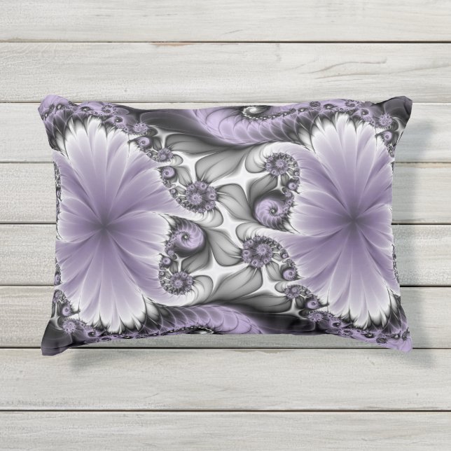 Cojín De Exterior Ilusión Lilac Resumen Arte Fractal Floral Fantasía (Anverso)