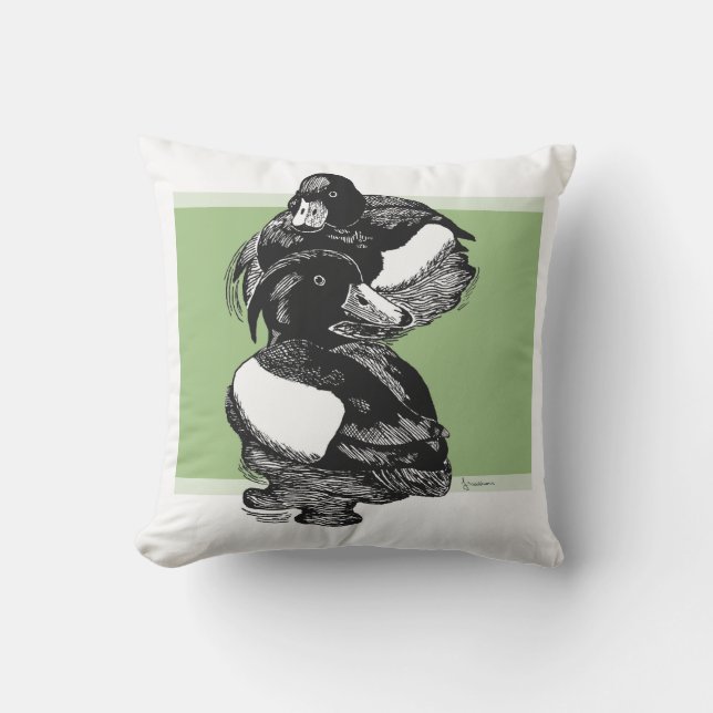 Cojín De Exterior Ilustracion blanco y negro de patos entrecortados (Anverso)