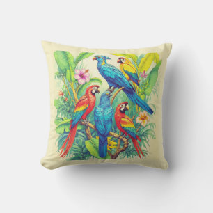 Cojín De Exterior Ilustración Botánica de Aves Tropicales