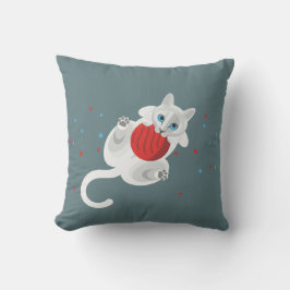 Cojín De Exterior Ilustración de gato blanco jugando con pelota roja