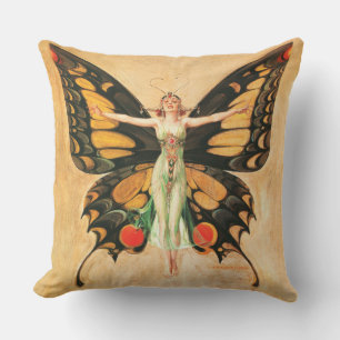 Cojín De Exterior Ilustración de Mujer Volando Mariposa Flapper