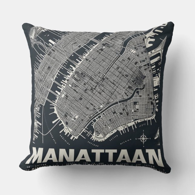 Cojín De Exterior Ilustracion Mapa de Manhattan (Anverso)