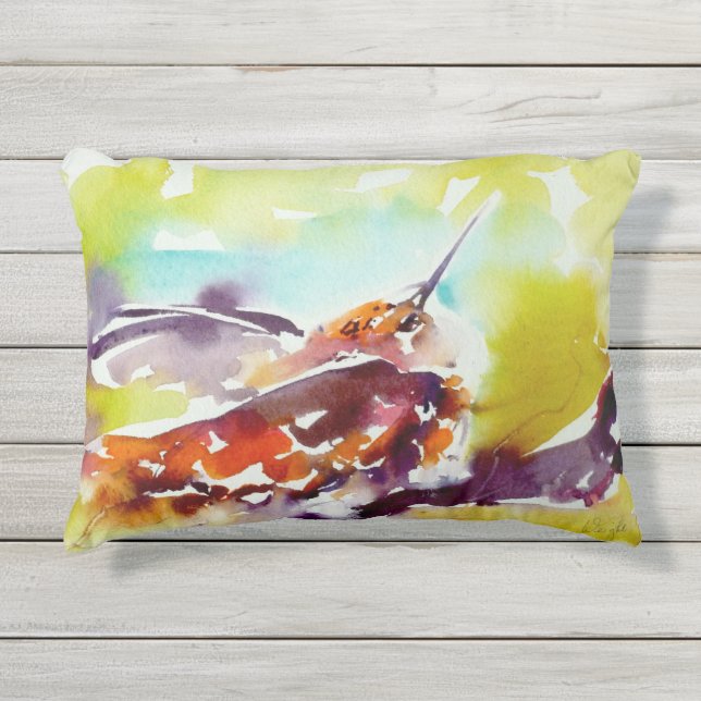 Cojín De Exterior "Impresión del colibrí de la perca de la tarde" (Anverso)