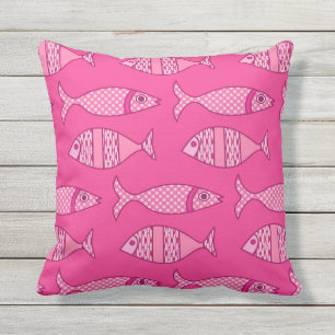Cojín De Exterior Impresión moderna retra de los pescados, fucsia y