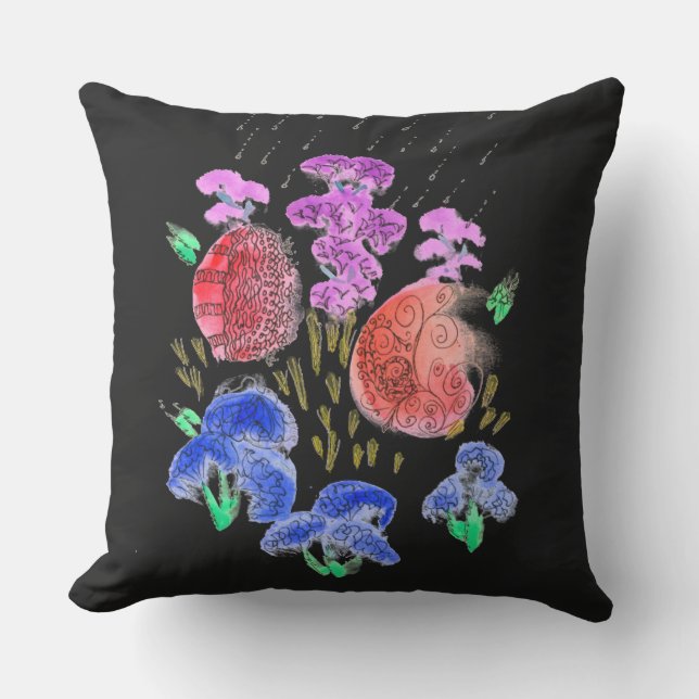 Cojín De Exterior Impresionante Bouquet floral sobre fondo negro (Anverso)