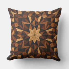 Cojín De Exterior "Intricate Marquetry Geometric Wood Throw Pillow"