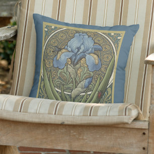 Cojín De Exterior Iris Azul Estilo Francés Art Nouveau Iris Azules