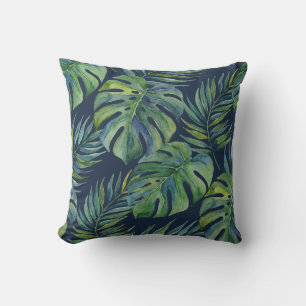 Cojín De Exterior Isla Moku Aquarela Hawaiana Monstera - Azul Marino