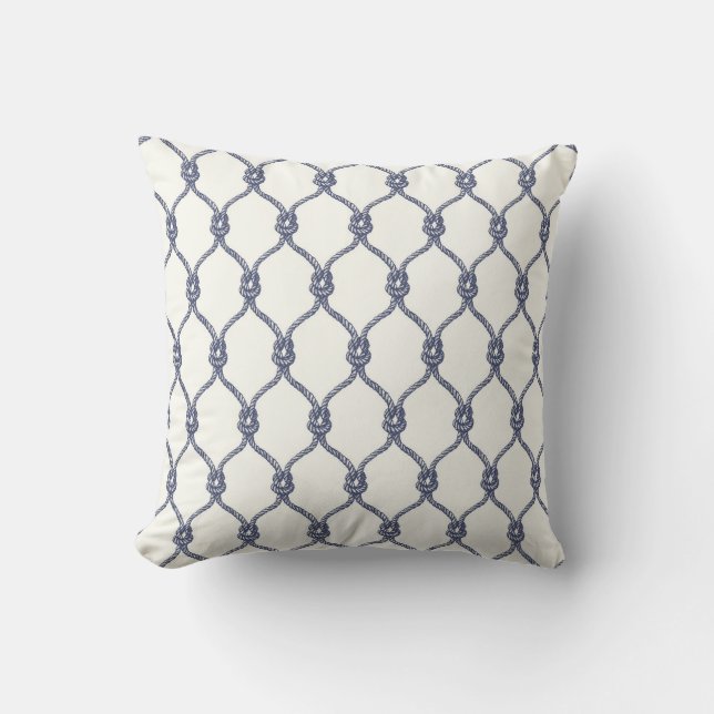 Cojín De Exterior Ivory Gray Blue Rautical Knot Fishnet