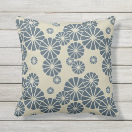 Cojín De Exterior  Japón. Flores Florales Azules.