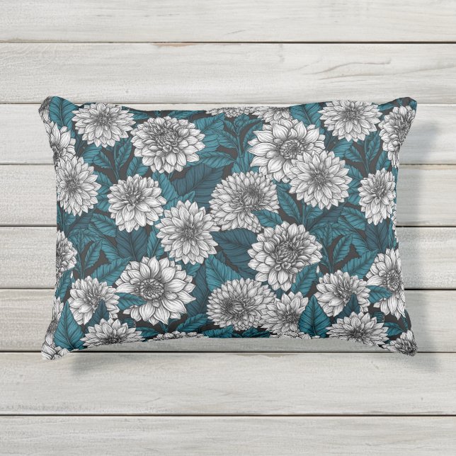 Cojín De Exterior Jardines Dahlia blancos/ hojas azules 2 (Anverso)