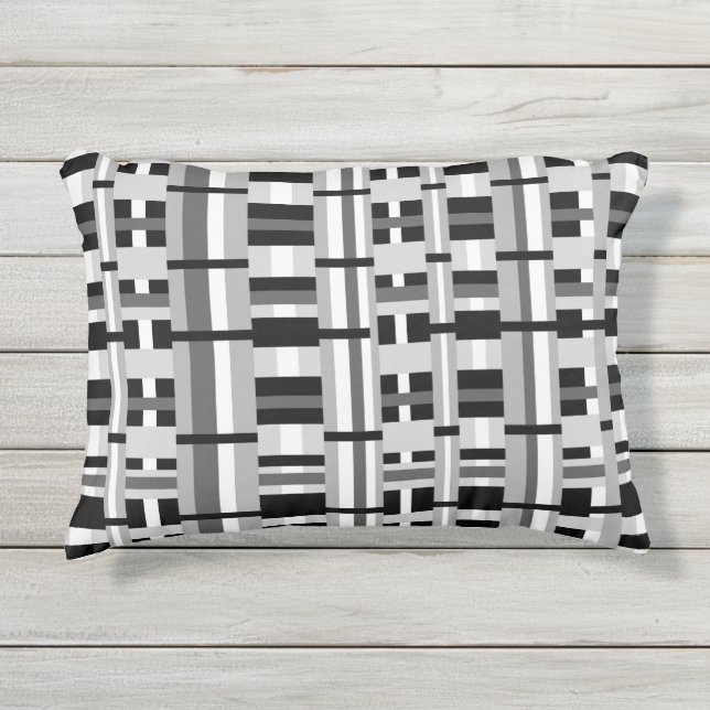 Cojín De Exterior Jugado en blanco negro y gris (Anverso)