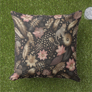 Cojín De Exterior Jungle Rosa, Leopardo Dorado y Negro
