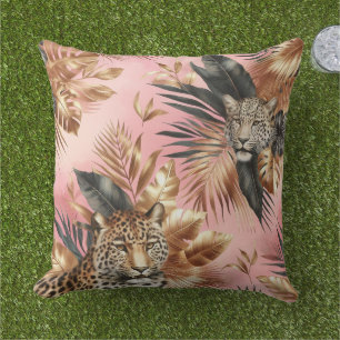 Cojín De Exterior Jungle Rosa y Leopardo Negro