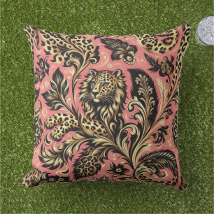 Cojín De Exterior Jungle Rosa y Leopardo Negro