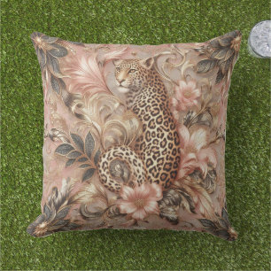 Cojín De Exterior Jungle Rosa y Marrón Leopardo