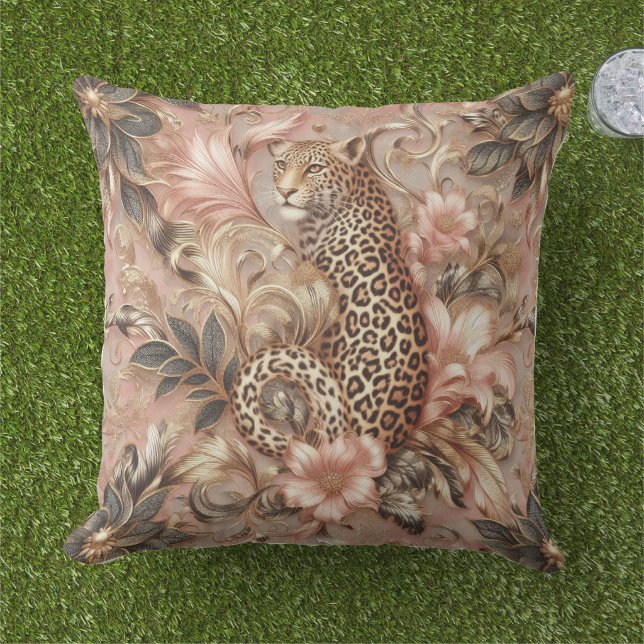Cojín De Exterior Jungle Rosa y Marrón Leopardo  (Césped)