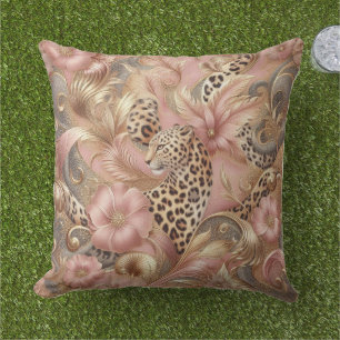 Cojín De Exterior Jungle Rosa y Marrón Leopardo