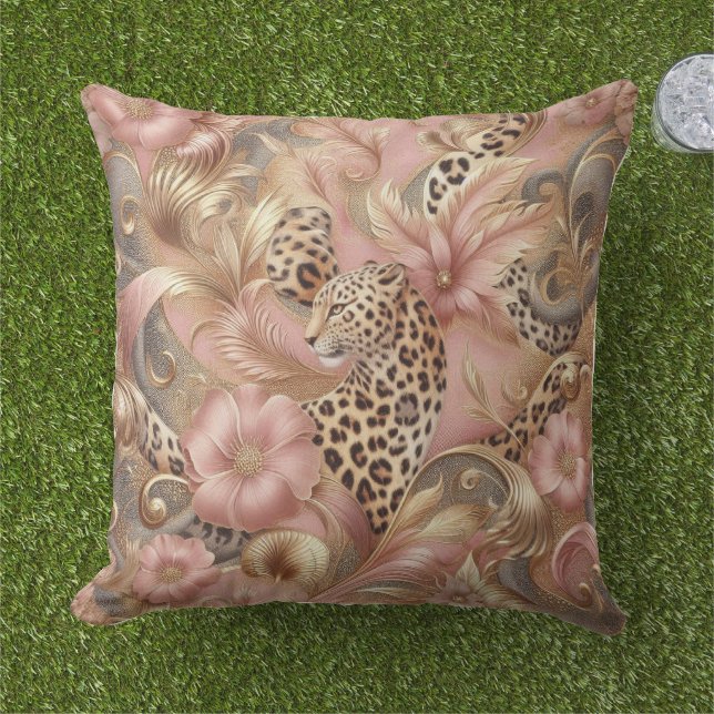 Cojín De Exterior Jungle Rosa y Marrón Leopardo  (Césped)