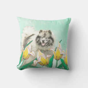 Cojín De Exterior Keeshond en tulipanes pintando arte original del p