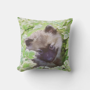 Cojín De Exterior Keeshond Puppy en el jardín pintando arte original
