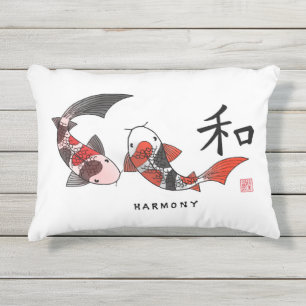 Cojín De Exterior Koi Fish with Harmony Character Pillow