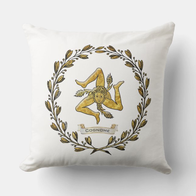 Cojín De Exterior La guirnalda verde oliva siciliana de Trinacria (Anverso)