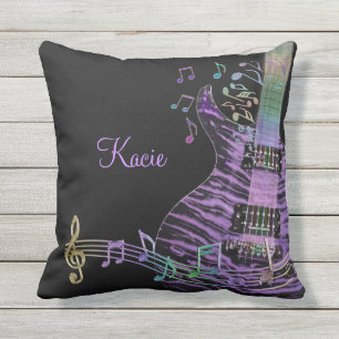 Cojín De Exterior La guitarra púrpura personalizada con música