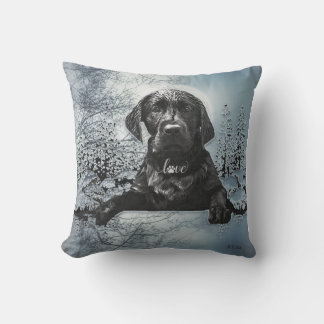 Cojín De Exterior Labrador negro recuperador perrito T-Shirt Pil