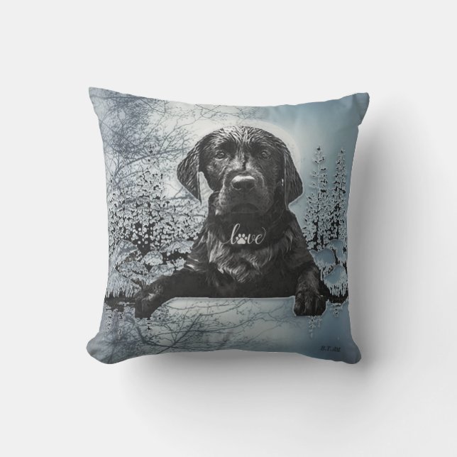 Cojín De Exterior Labrador negro recuperador perrito T-Shirt Pil (Anverso)