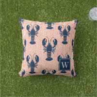 Langosta Preppy Coral y Monograma Naval Llave Grie