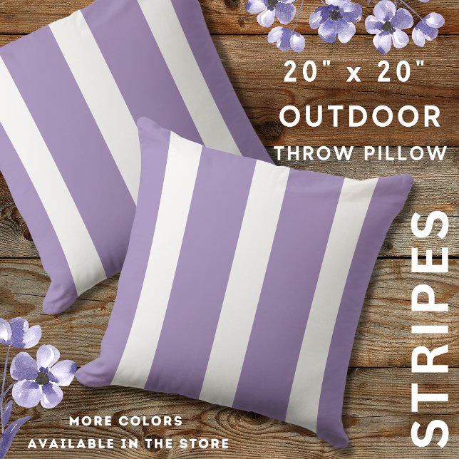 Cojín De Exterior Lavanda Púrpura Y Tirada Blanca (Lavender And White Outdoor Striped Throw Pillows 20" x 20")