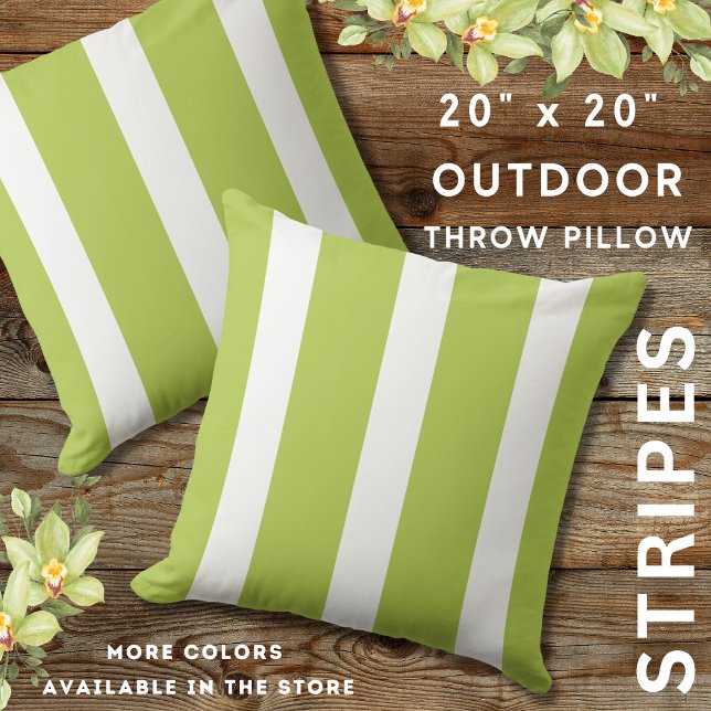 Cojín De Exterior Leaf Clara Verde Y Blanco Awerado Rastreado (Green And White Outdoor Striped Throw Pillows 20" x 20")