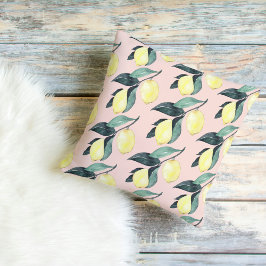 Cojín De Exterior Lemones acuarelas y hojas patrón amarillo Seamless