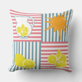 Cojín De Exterior Lemones amarillos brillantes, sol naranja, cántaro