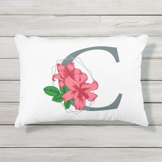 Cojín De Exterior Letra mayúscula C monograma floral (Anverso)