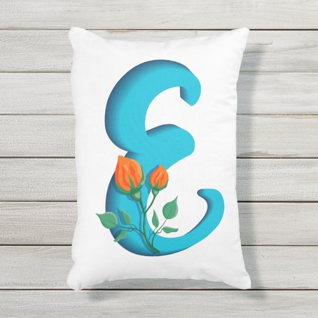 Cojín De Exterior Letra mayúscula E monograma floral (Frente (Vertical))