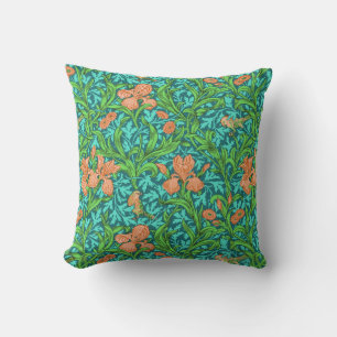 Cojín De Exterior Lirios William Morris, naranja y turquesa