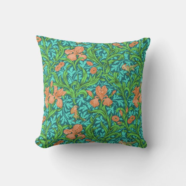 Cojín De Exterior Lirios William Morris, naranja y turquesa (Anverso)