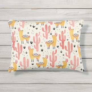 Cojín De Exterior Llama feliz con el cactus