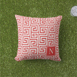Cojín De Exterior Llave Griega Monograma Preppy – Rojo y Blanco