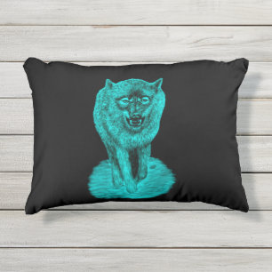 Cojín De Exterior Lobo negro enojado en la noche