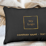 Cojín De Exterior Logo de la empresa de negocios negro oro elegante<br><div class="desc">Un elegante fondo negro. Plantillas para su empresa,  logotipo de la empresa y texto. Cartas doradas. Si desea la almohada sin texto,  utilice su tecla de retroceso para eliminarla.</div>